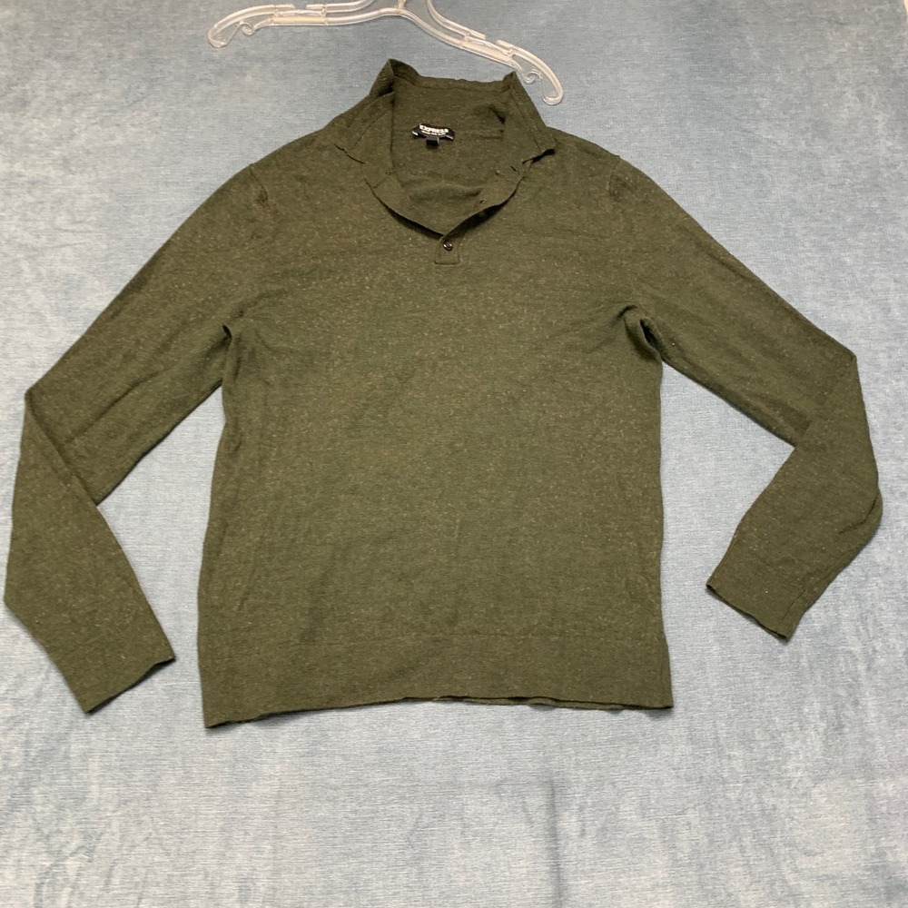 Express Sweater Mens Medium Green Merino Wool Blend Tight Knit Classic Collared